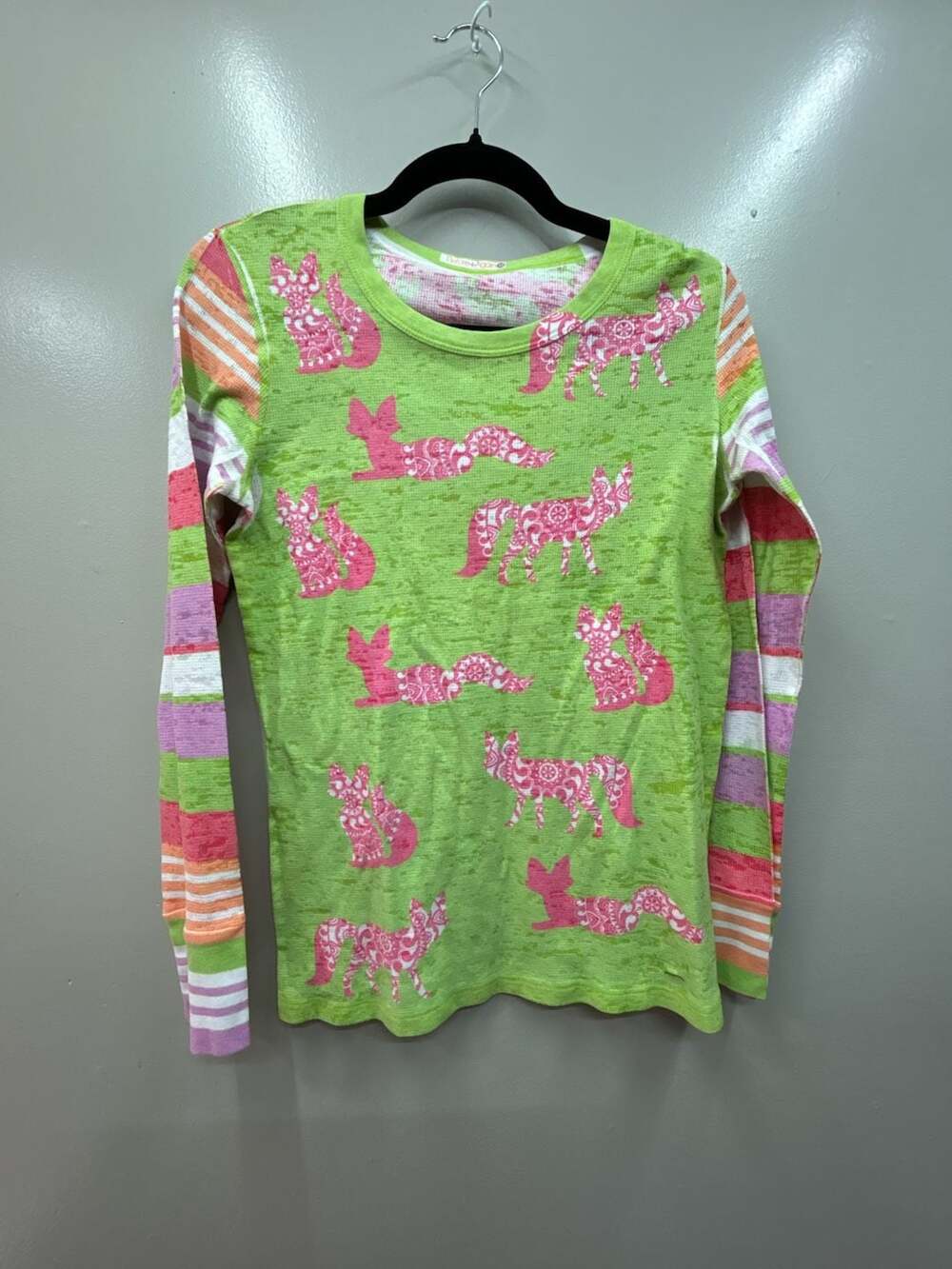 Before+Again Women's Size M Long Sleeve Waffle Knit Fox Print Shirt
